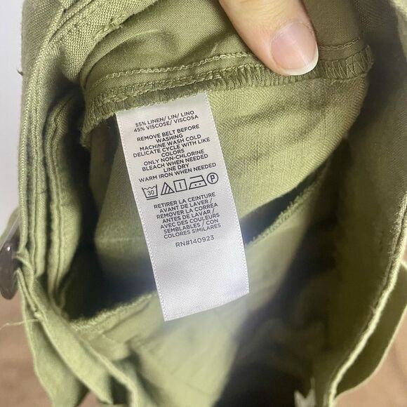Loft Belted Drapey Cargo Linen Blend Pants Olive Green Womens Size 10 Workwear - Picture 13 of 14